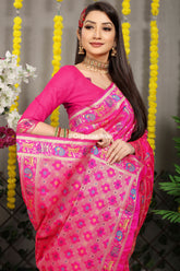 Splendor Hathi Patola Worked Pink Heavy Banarasi Saree
